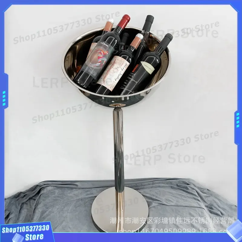 Stainless Steel Champagne Bucket Thickened Metal Ice Wine Basin Vertical Rack for Bar KTV Household Outdoor Chiller Thickened