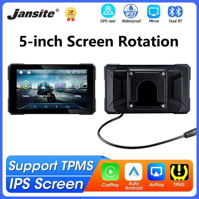 

Portable 5" Screen Rotation Motorcycle GPS Navigation Wireless CarPlay Android Auto Digital Monitor IPX7 Waterproof Touch Screen