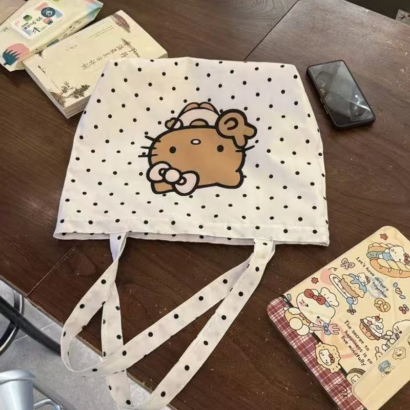 Korean Fashion Polka Dot Angel Cat Storage Bag Portable Cartoon Kawaii Japanese Anime Shopping Bag Birthday Gift