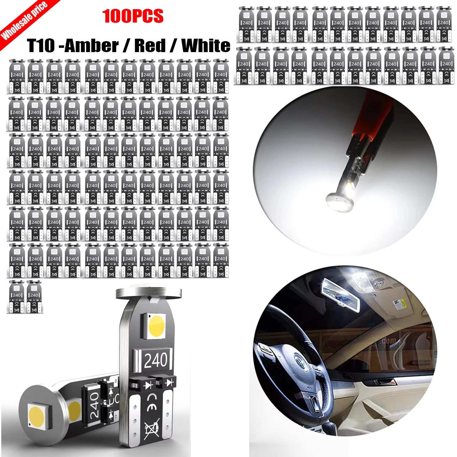 100x T10 W5W LED Interior Light License Plate Light Bulbs For Nissan Leaf Note Juke Teana Primera Pathfinder Drop-in Replacement