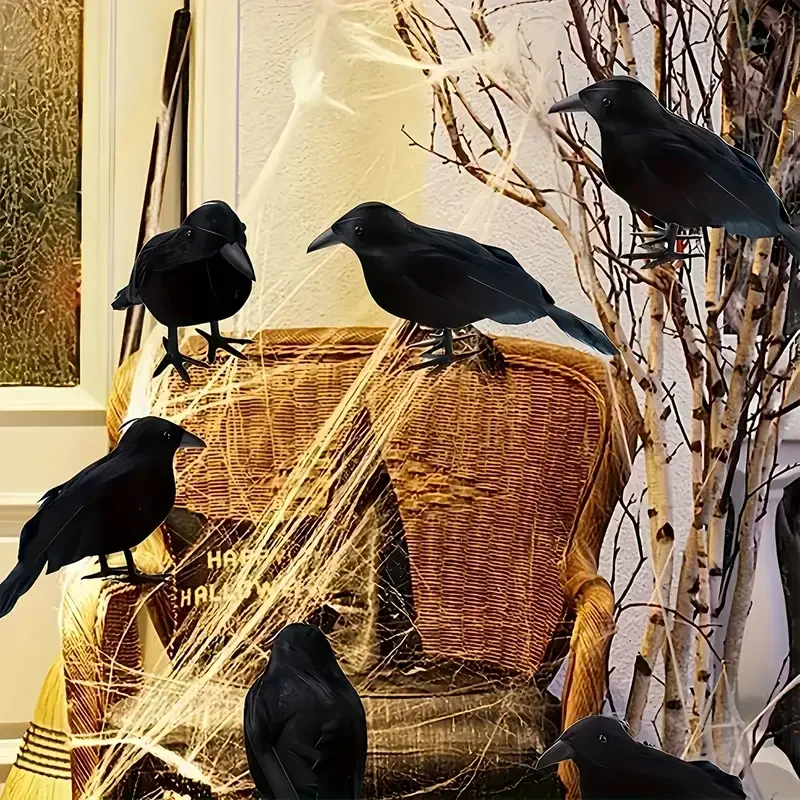 1PC Black Crow Halloween Decoration Realistic Flocked Feather Animal Prop for Home Garden Horror Party Display view 3