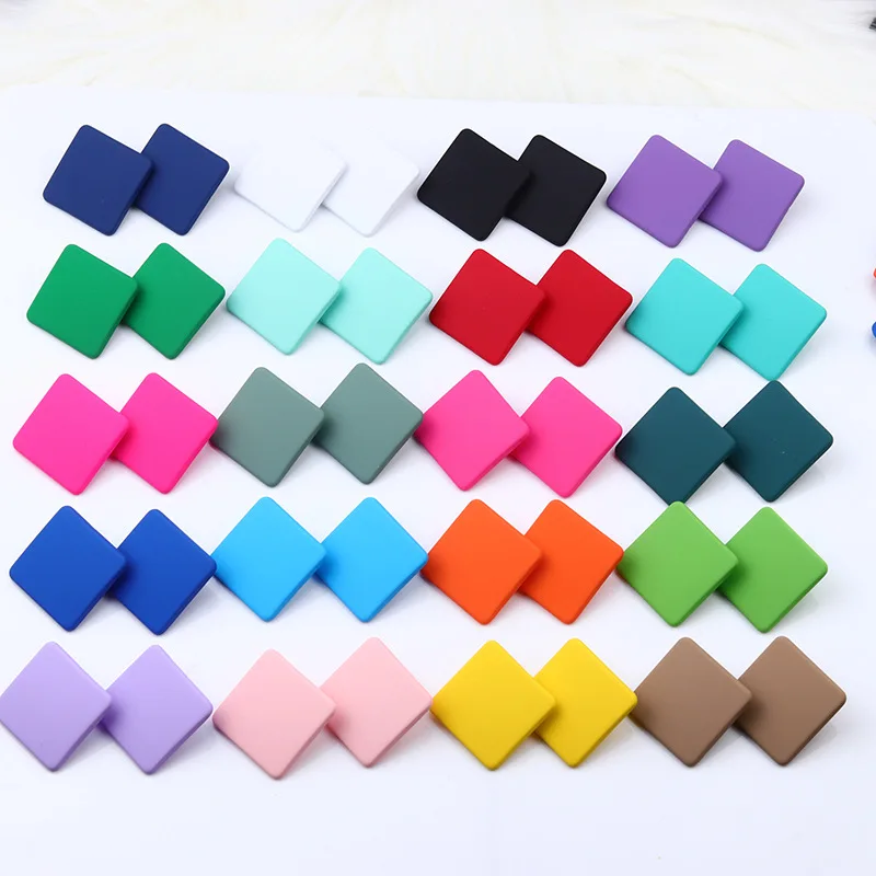 Acrylic Square Spray Paint Stud Earrings for Women Multicolor Cute Small Red Pink Blue Black Earrings Luxury Korean Jewelry 2022