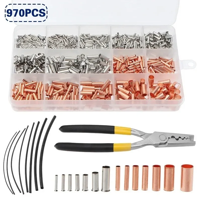 Boxed Crimp Terminal Electrical Connector Plicing Termination Copper Connecting Pipe Wire Terminal With Heat Shrink Tube Plier