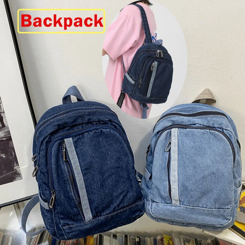 

Vintage Denim Daypack Blue Jean Backpack Rucksack Double Shoulder Bag Schoolbag for University Vacation Travelling