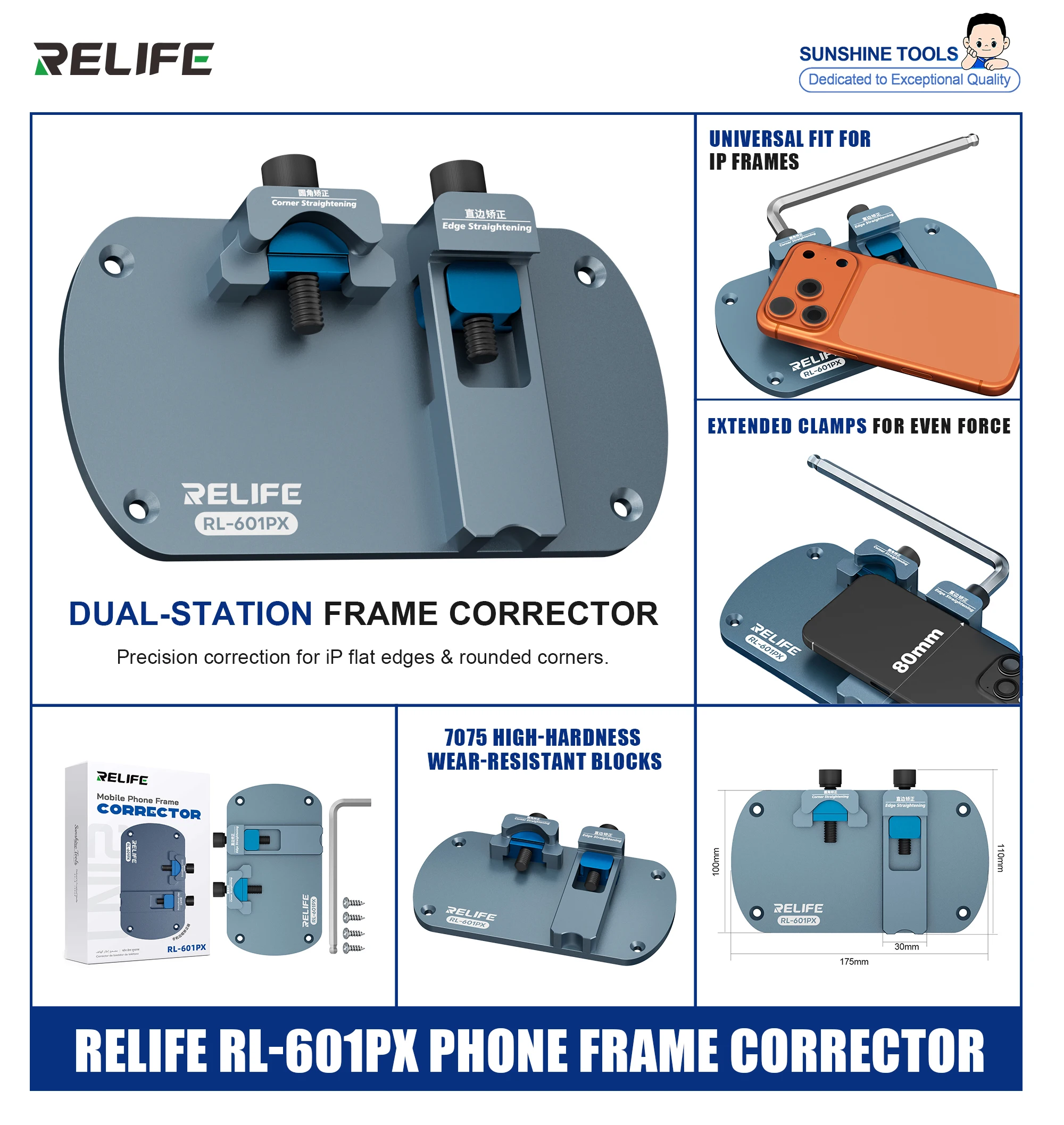 RELIFE RL-601PX/Pro Dual Station Frame Straightener Corrector for Phones Flat Edge and Rounded Corner Middle Frame Dent Repair