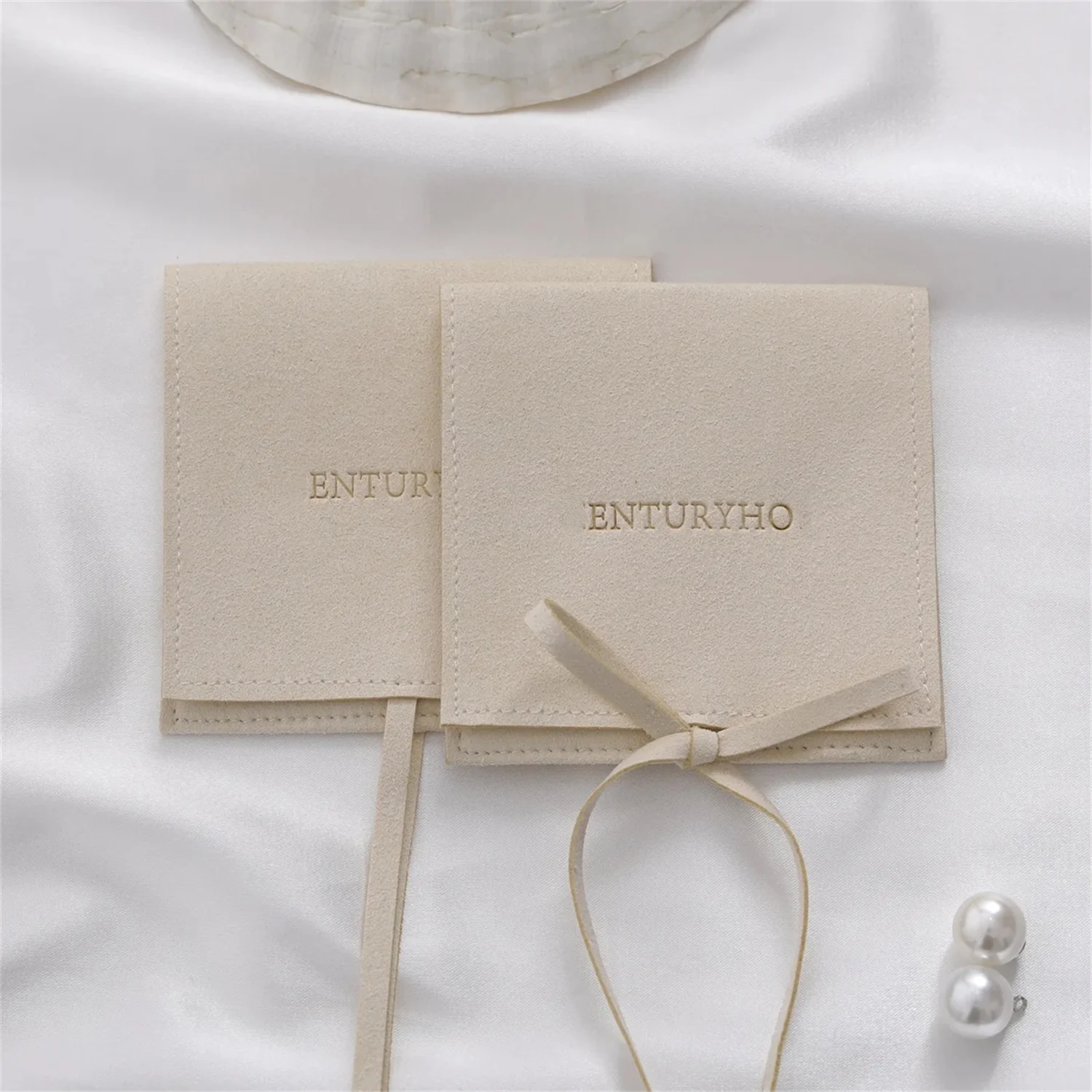 

50 ivory color custom personalized embossed logo printing microfiber jewelry bag bag custom jewelry packaging bag large capacity
