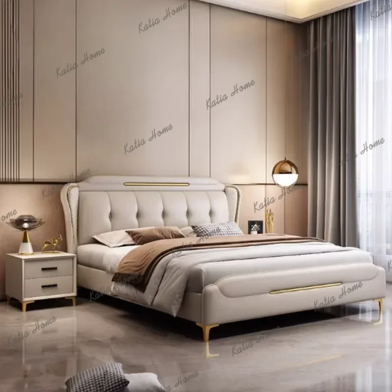 Best Sellers King Size Headboard Double Bed Tech Cloth Wooden Living Room Frame Double Bed Princess Modern Letto Matrimoniale Fu