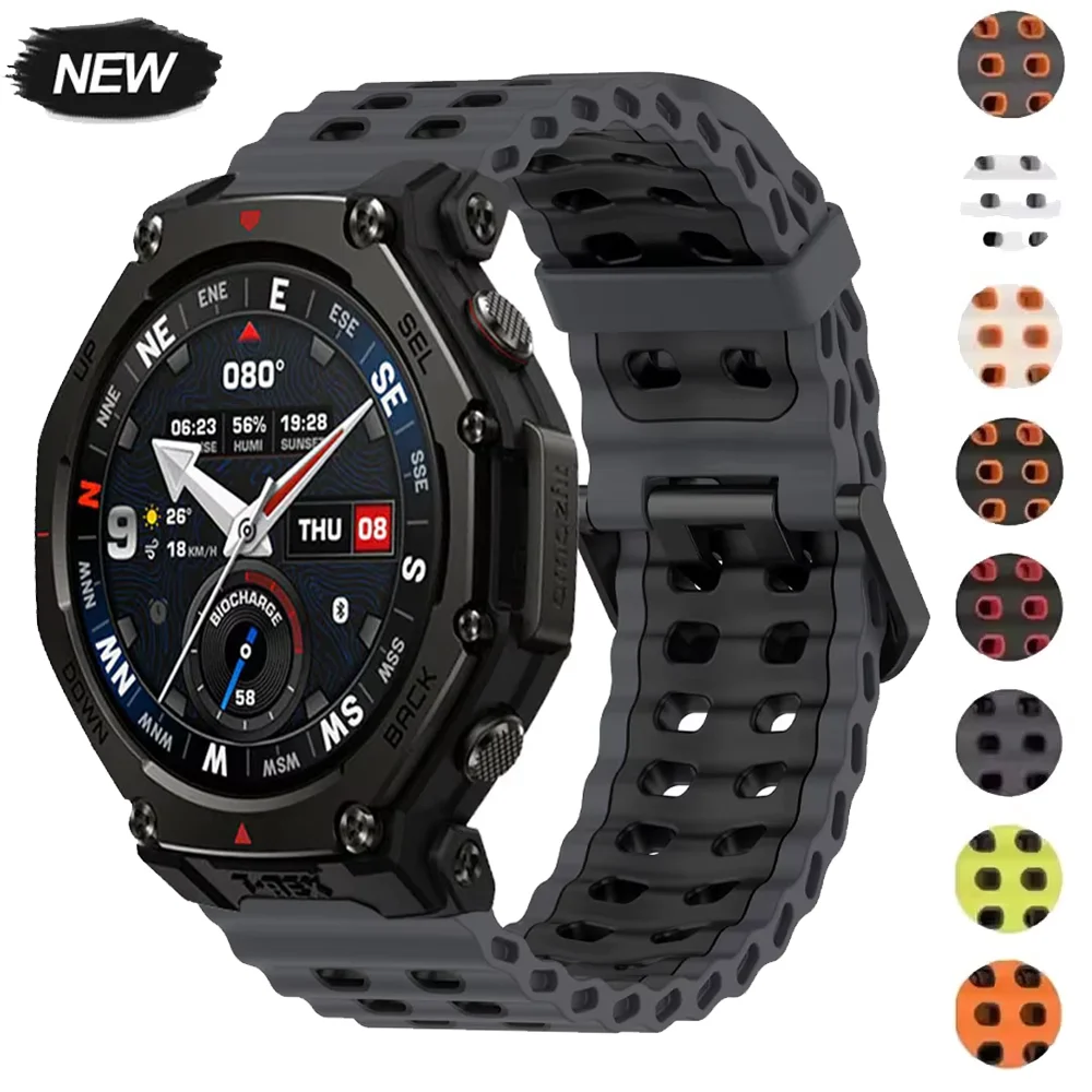 22mm Ocean Silicone Strap For Amazfit T-Rex3 Pro 48mm Sport Breathable Bracelet For Amazfit Active Max/Balance 2 3/Cheetah Round