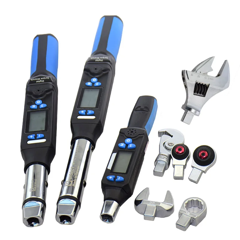 High Precision Adjustable Electronic Digital Torque Wrench Interchangeable 1.5-340nm Insert Toos Open Ring Ratchet Head 1/4 1/2