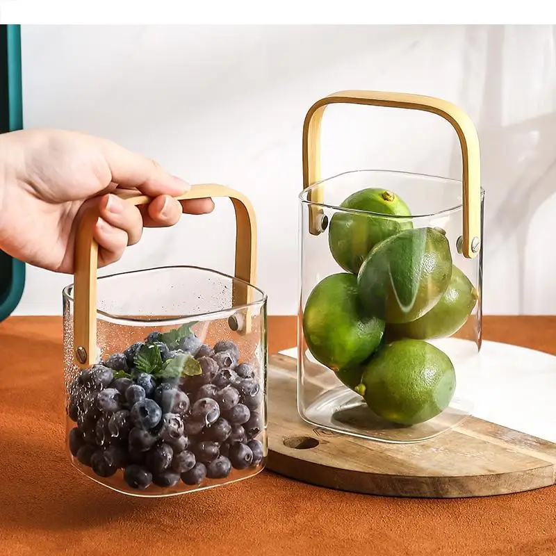 

Квадратный стеклянный портативный контейнер для хранения фруктов