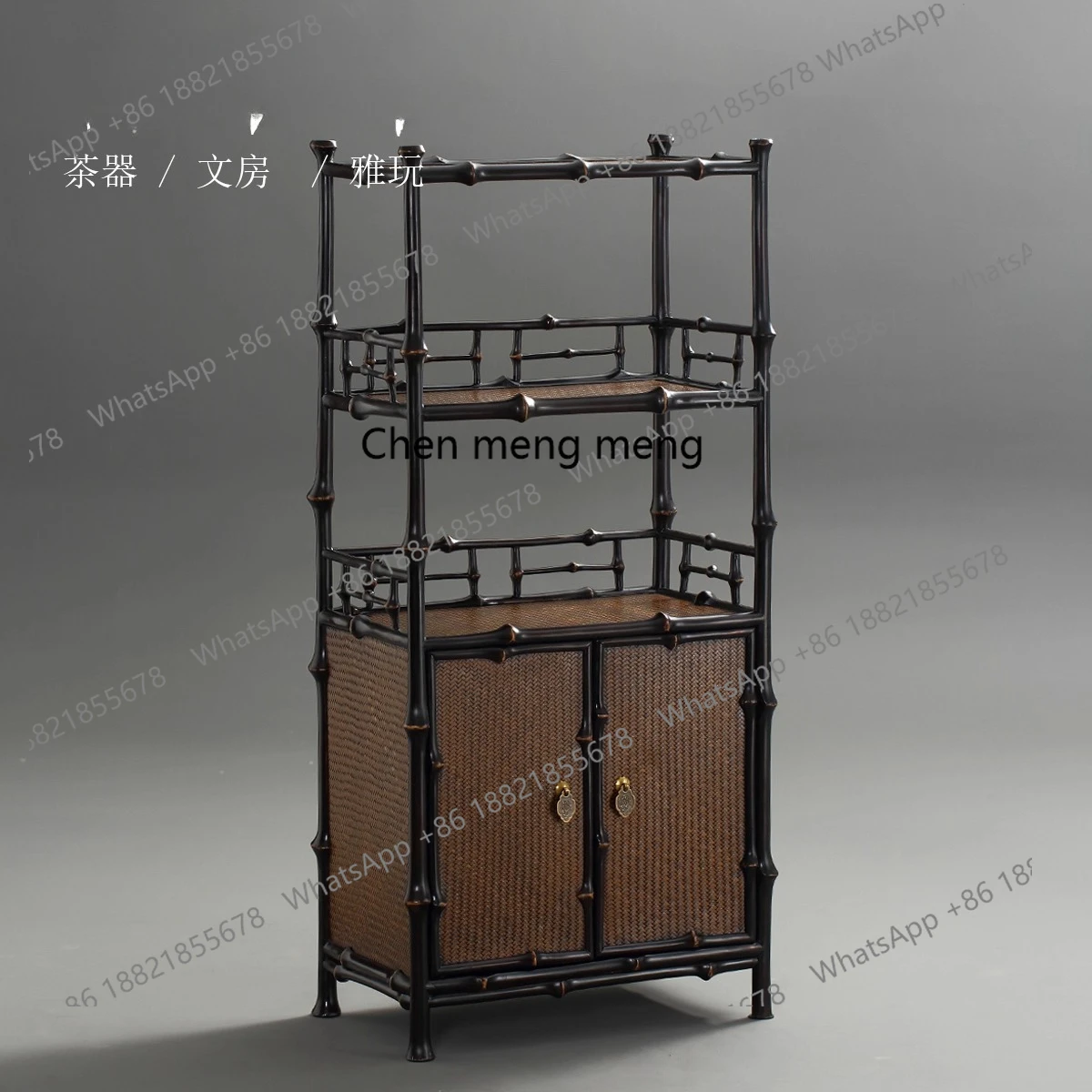 Two-layer tea cabinet with cabinet door, tea shed bookcase, tea set storage,  display display rack