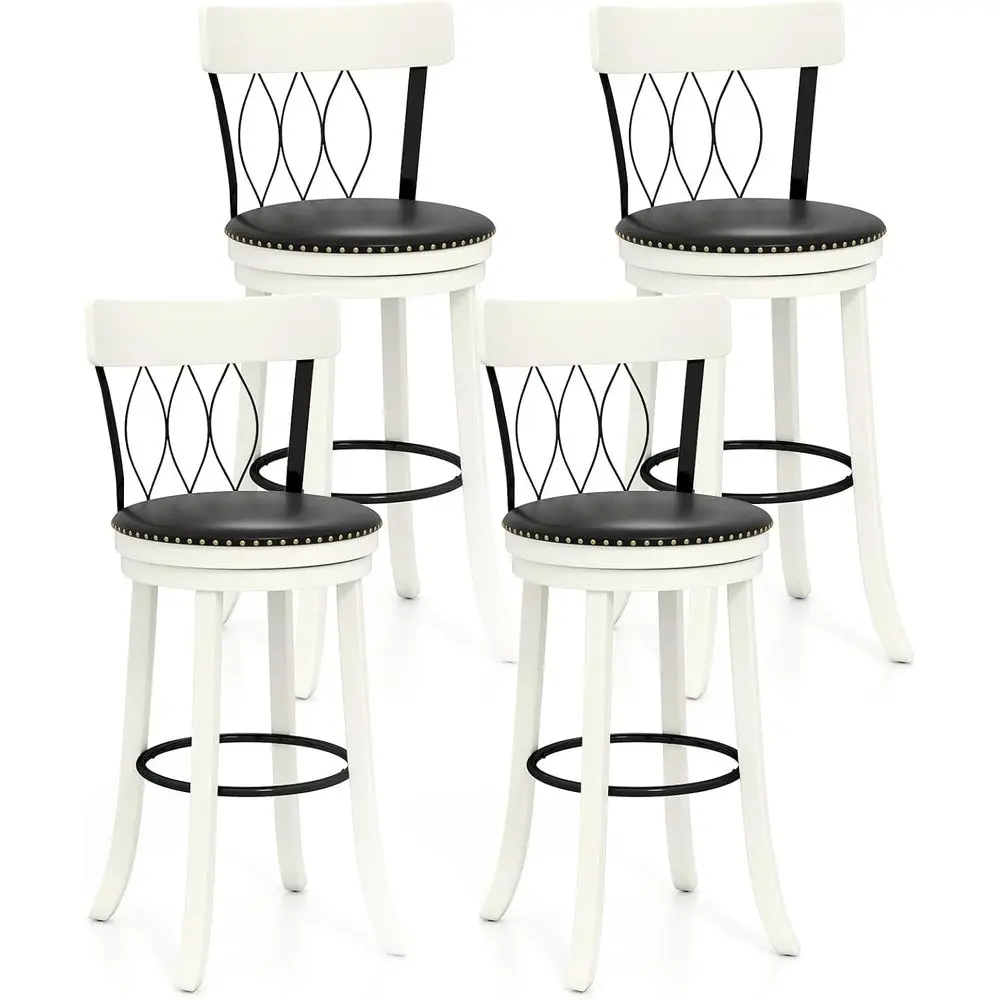 

Set of 4 30 Swivel Bar Stools with Cushion, Ergonomic Backrest, and Footrest - Rubber Wood Upholstered Chairs for Kitchen Island