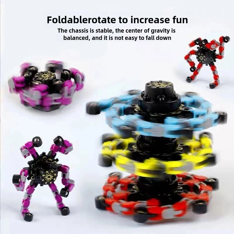 Funny Sensory Fidget Toys, Transformable Chain Robot Finger Toy 4PCS DIY Deformation Robot Mechanical Spinners