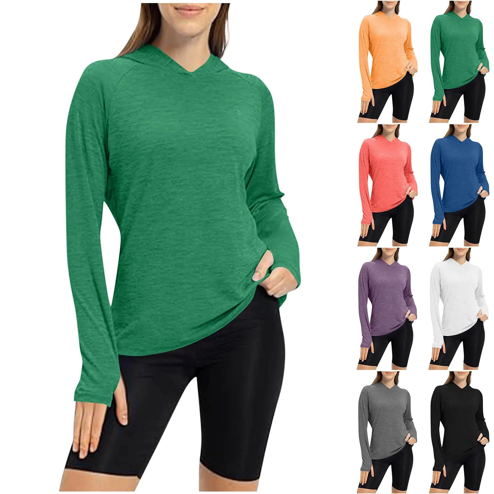 Cotton Blend Long Sleeve Hooded Sweatshirt Slim Fit Raglan Sleeves Pullover V Neck Athletic Top Moisture Wicking Solid Color