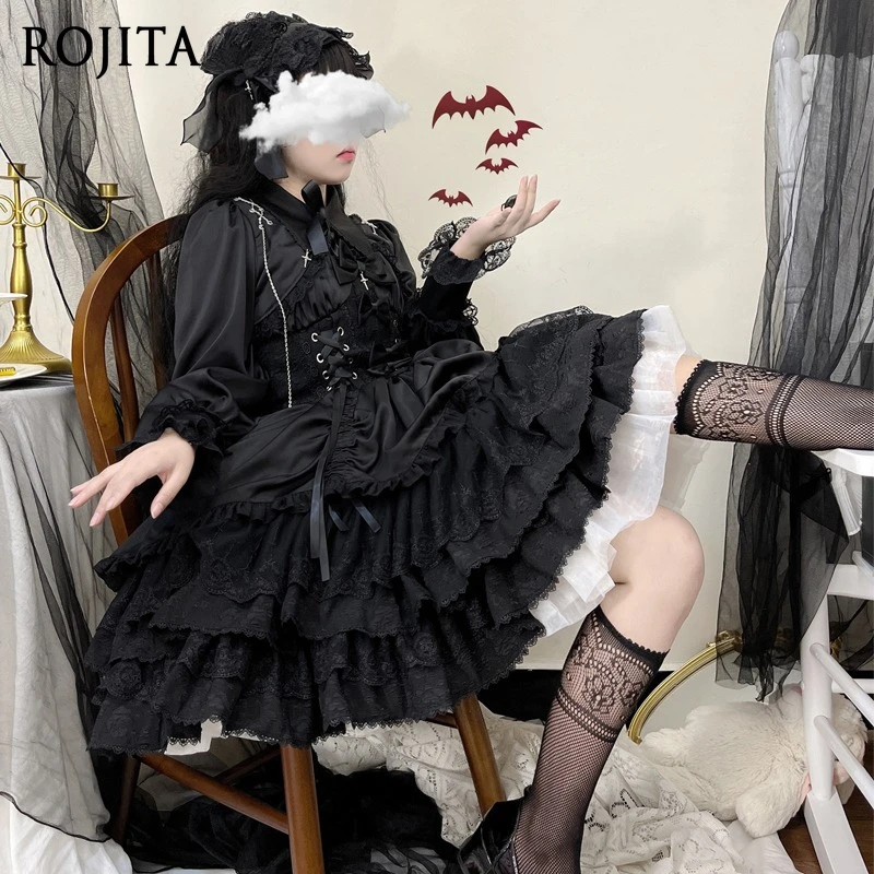 

Original Design Lolita Gothic Style Dark Series JSK Strap Dress for Women Wide Shoulder Straps Slim Fit High Waist A-line Dress