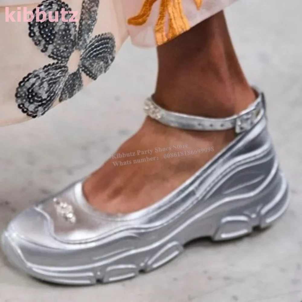 

Crystal Ankle Strap Ballet Pump Sneaker Patchwork Round Toe Height Increasing Fashion Elegant Party Dress Sexy Women Shoes New
