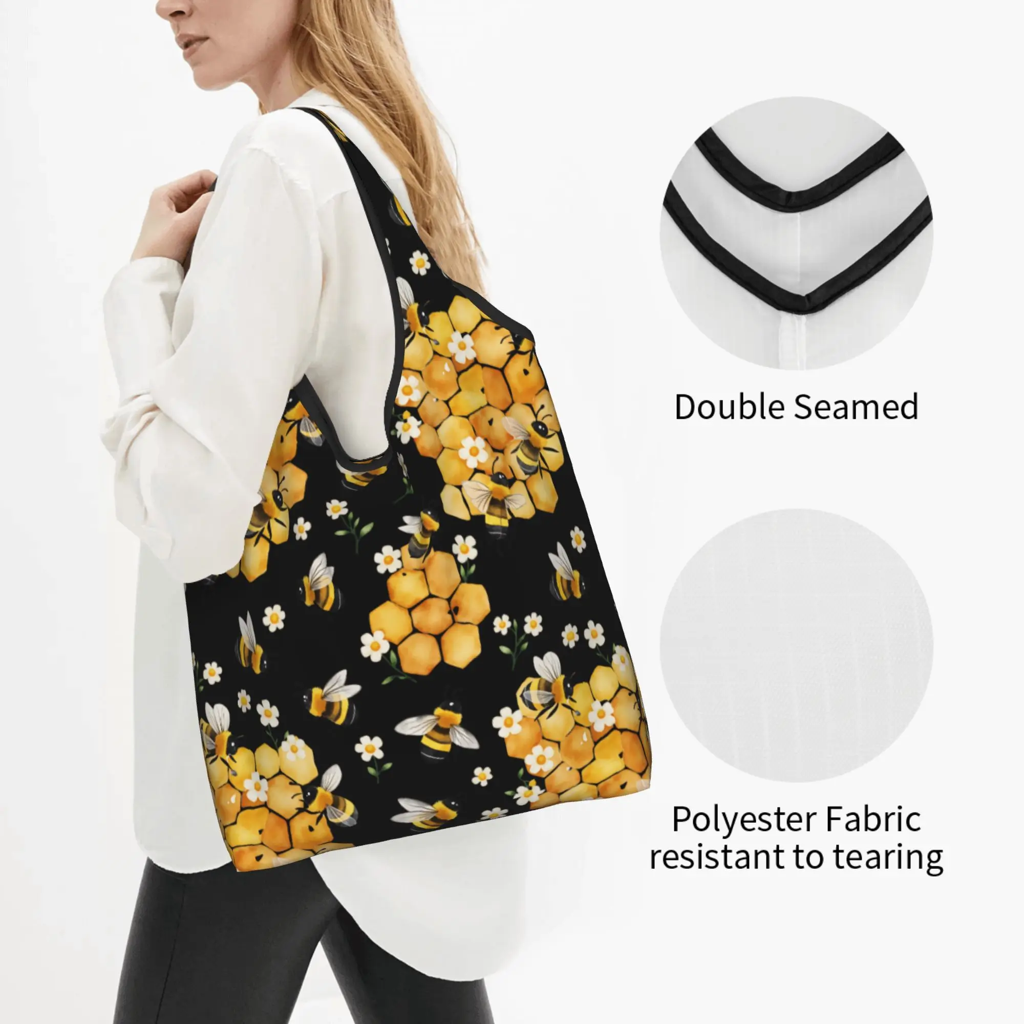 Funny Print Honeybee Garden Bee Waltz Tote Shopping Bag Portable Shopper Shoulder  Handbag