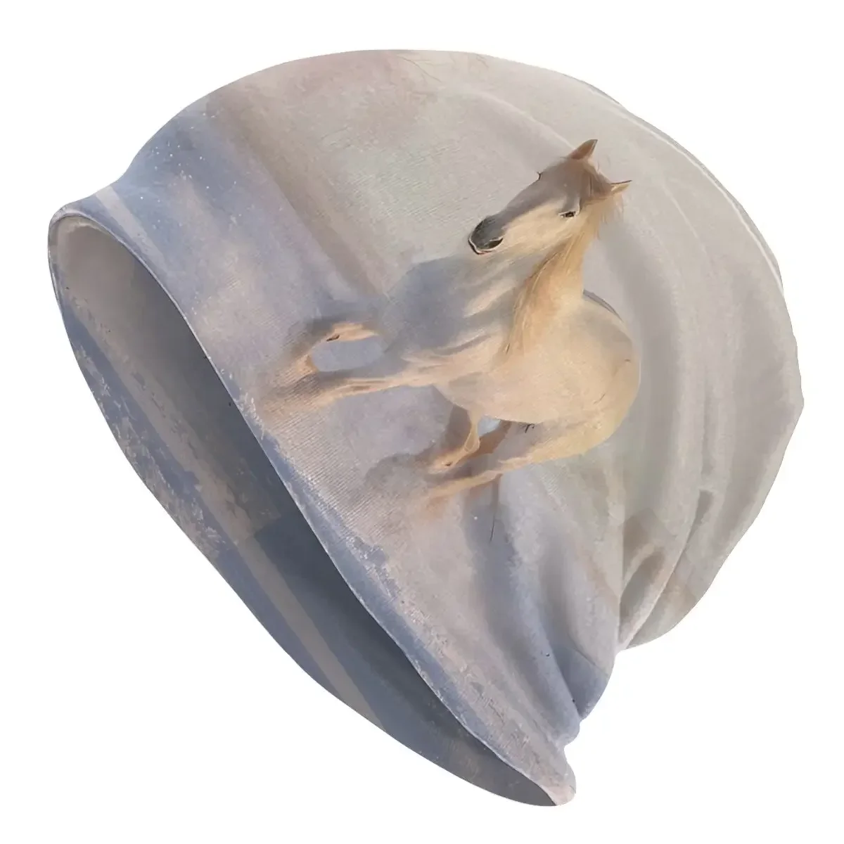 

WHITE HORSE GALLOPING IN THE SNOW Bonnet Homme Fashion Galloping Horses Thin Skullies Beanies Caps Creative Hats