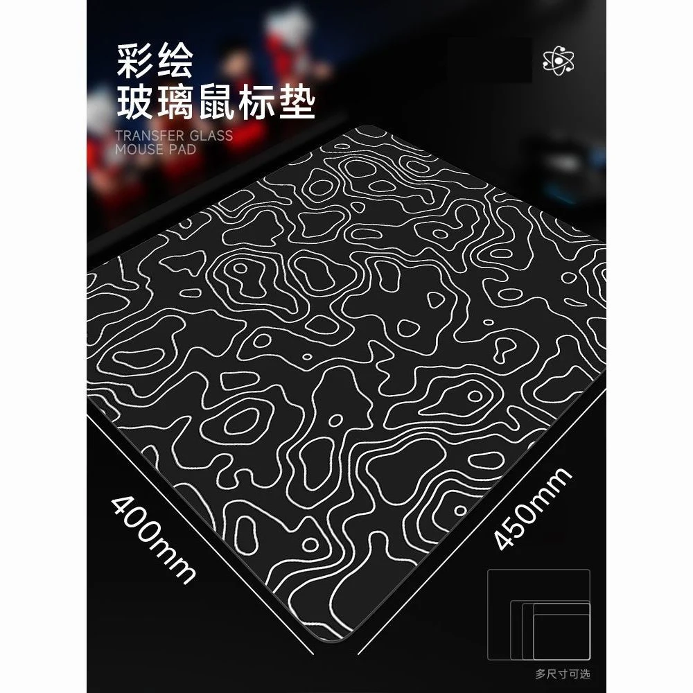Simple White Black Contour Map Glass Mouse Pad Large Custom Frosted Surface Desk Mat Tempered FPS Office Pad Gaming Accessories