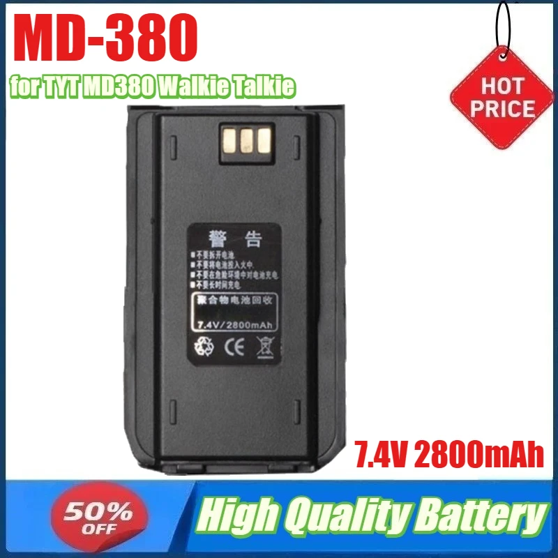 

7.4V 2800mAh MD-380 Battery for TYT MD380 Walkie Talkie Battery UV380 Handheld Batteries Capacity