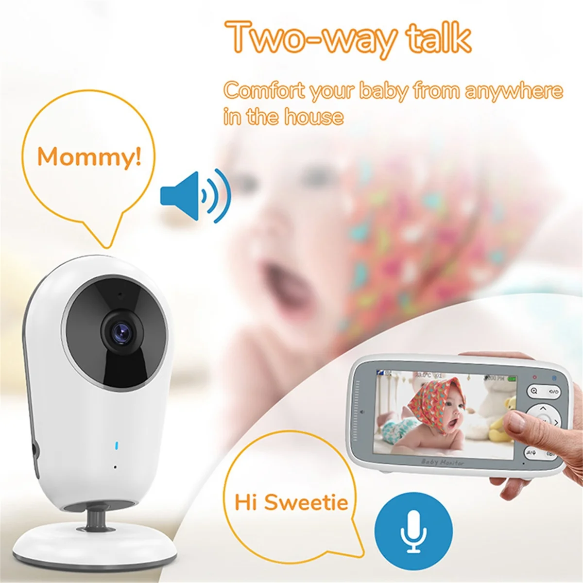 AB31 4 Inch Video Baby Monitor Camera 3X Digital Zoom Two Way Audio Auto Night Vision HD Security Camera UK PLUG