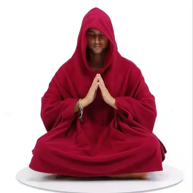 Style Sit Meditation Cloak Autumn Winter Thicken Velvet Fleece Outer Robe Simple  Coat Shawl Pilgrimage Cape