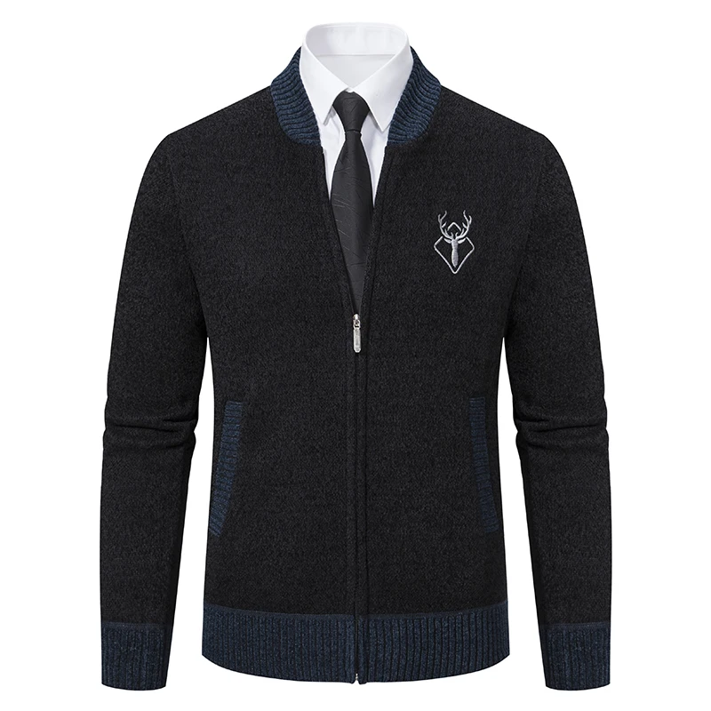 Men\'s Fashion Knitted Jackets Embroidery Full Zip Cardigan Coat Sports Casual Jacket Male Autumn Winter Clothing