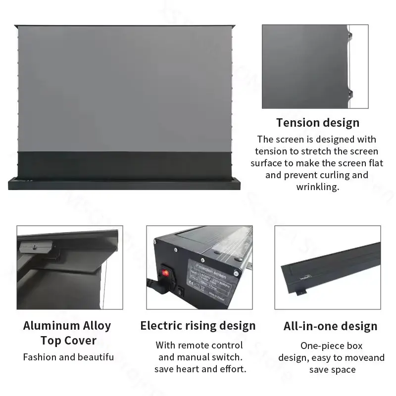 High Quality  Crystal ALR 4K Anti‑Glare Motorized Electric Floor Rising UST Projector Screen 150 Inch 16:9 Portable Home Movie