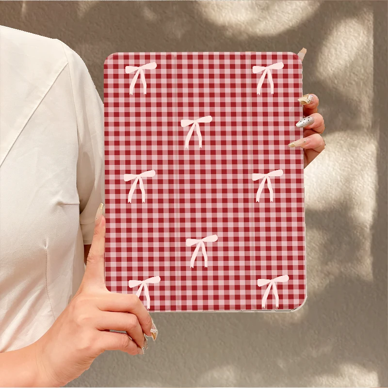 ins Retro Red checkered bow TABLET CASE FOR iPad pro 10/11-Inch 2020/6th/7th /8th /Air 3rd/Air 4th/9th gen/Air 5th Gen 2022/Air