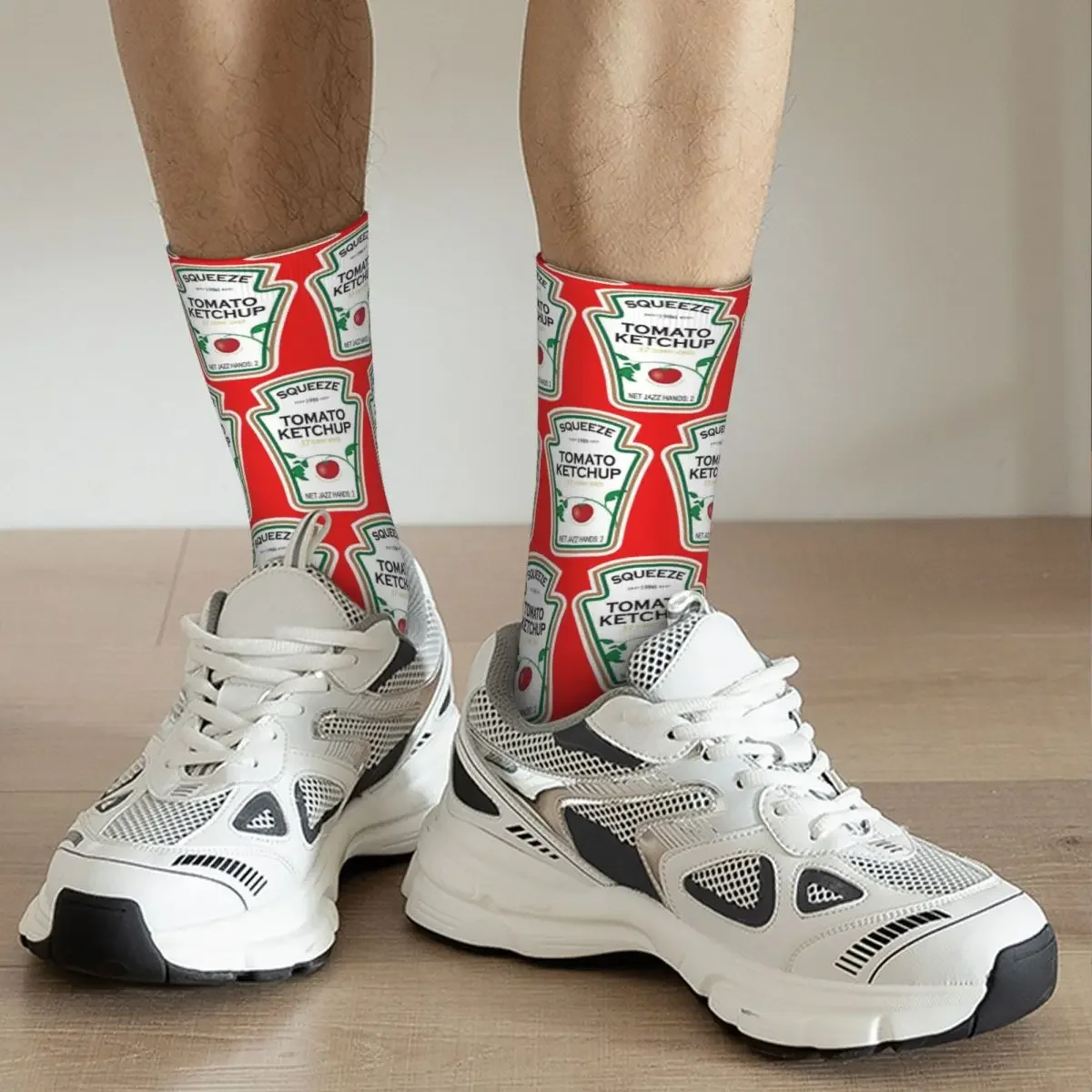 Calcetines largos divertidos con etiqueta de Ketchup, medias absorbentes de sudor Harajuku, accesorios para todas las estaciones, regalos Unisex