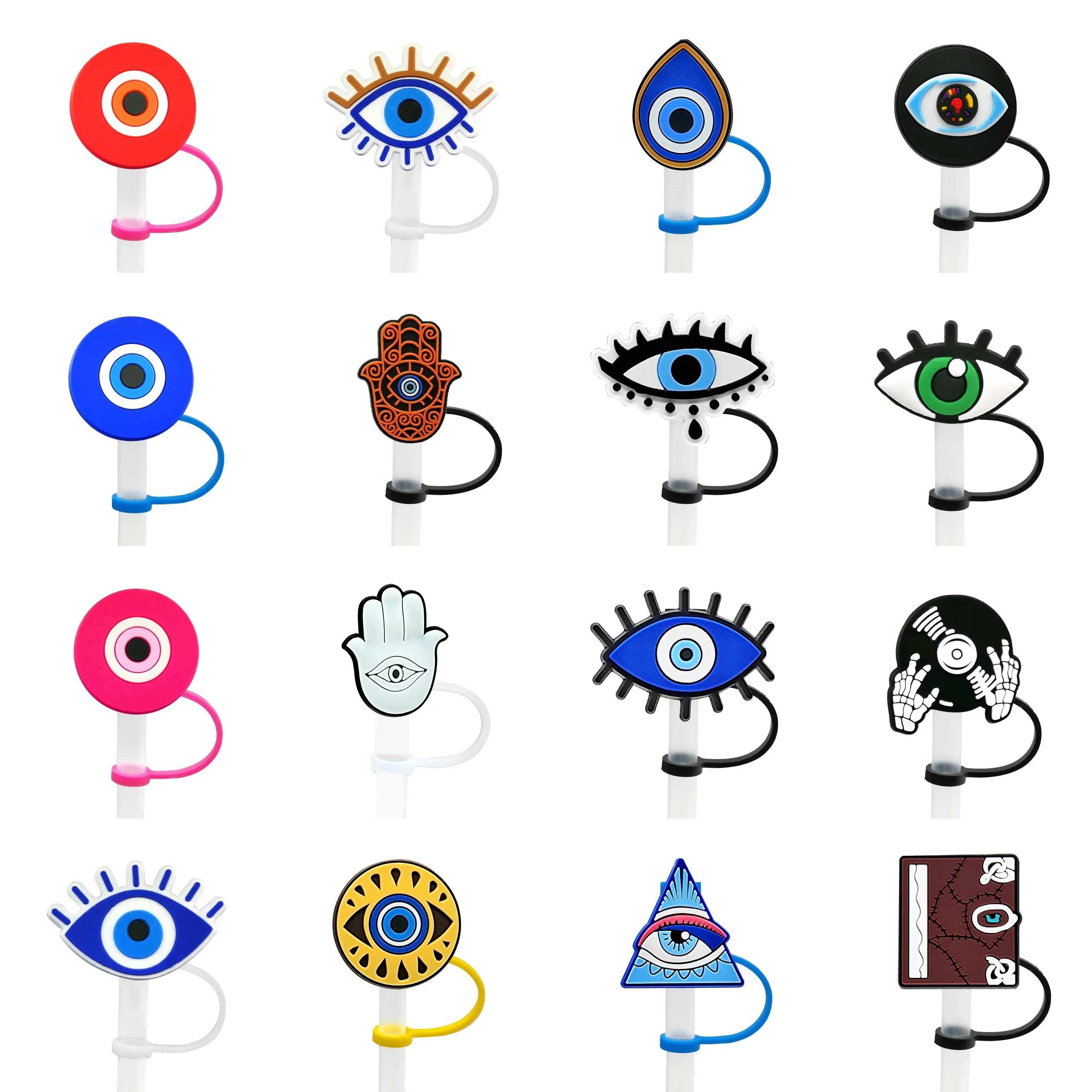 1PCS PVC Evil Eye Straw Topper Reusable Preventing Spillage Demons Creative Straw Cover Drinks Cups Dustproof Decoration