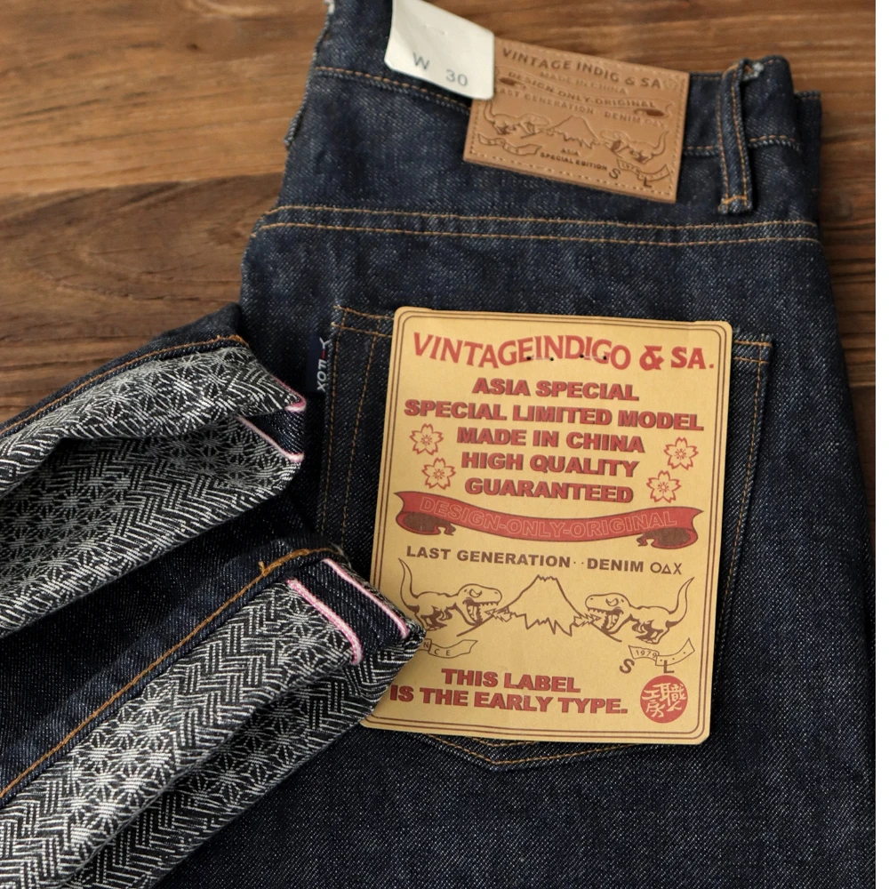 

14 унций тяжелые джинсы с красными ушками, мужские джинсы в американском стиле ретро Amei Kaji, оригинальные цветные свободные прямые брюки с открытой подкладкой для отдыха