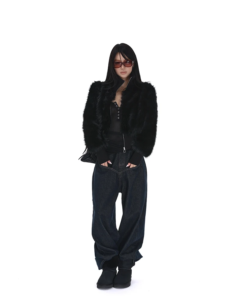 Lautaro Spring Winter Short Black Soft Thick Warm Hairy Faux Fur Coat Women Zip Up Luxury Designer Clothes Fluffy Jacket 2025