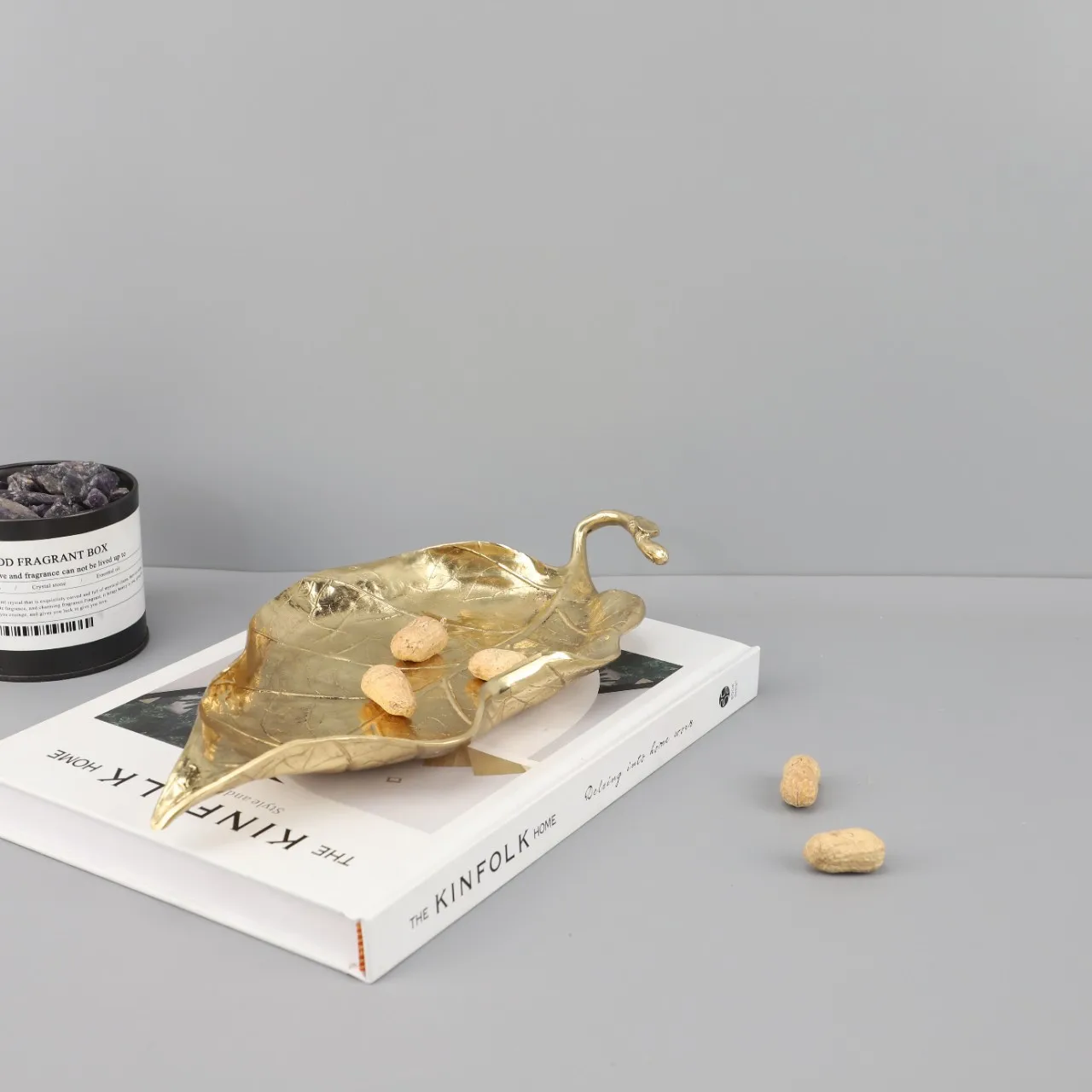 Modern creative pure copper leaf fruit tray tray ornament desktop coffee table living room hotel home decoration