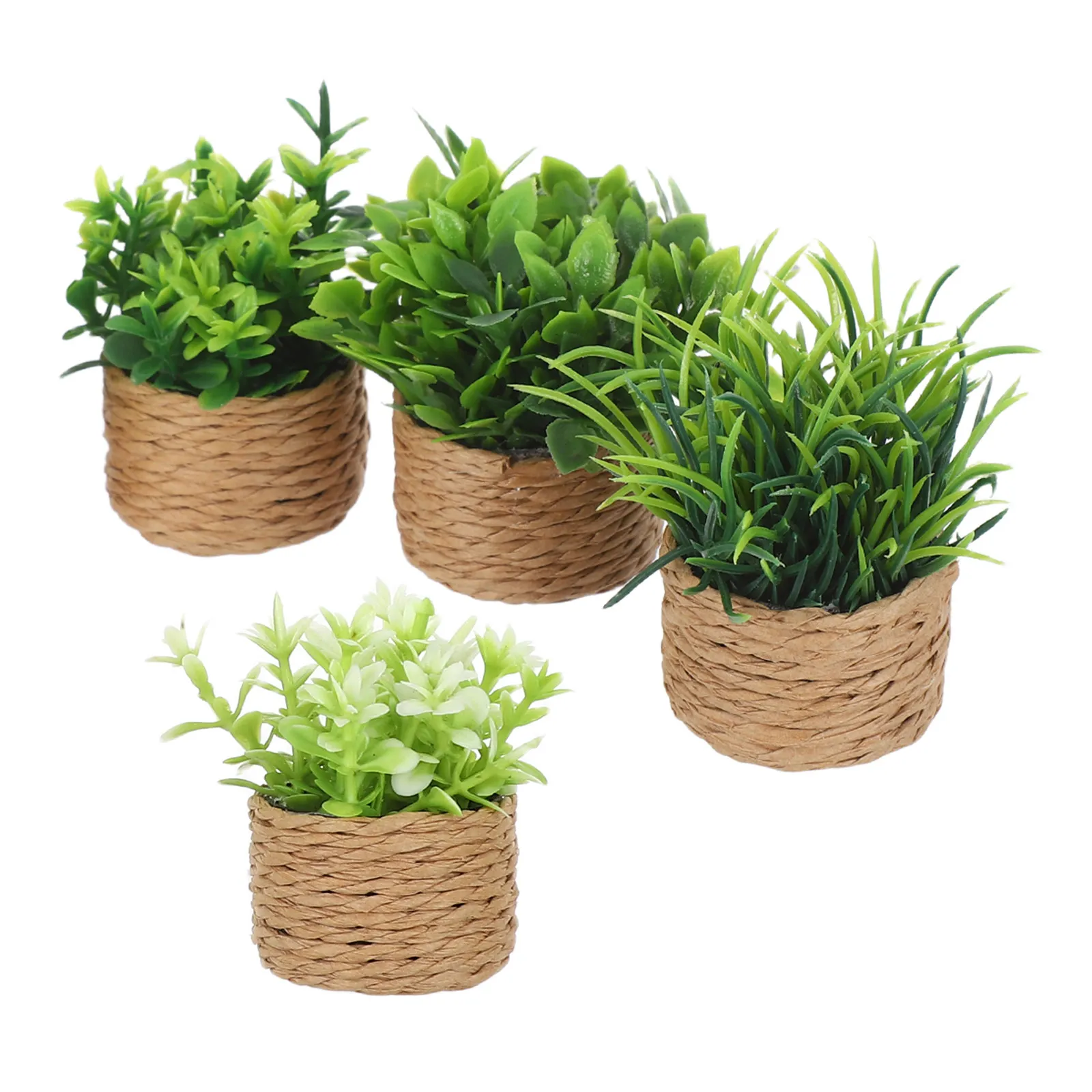 

4Pcs Miniature Dollhouse Mini Potted Plants Artificial Green Bonsai Tiny House Decor Mini Garden Plant Accessories