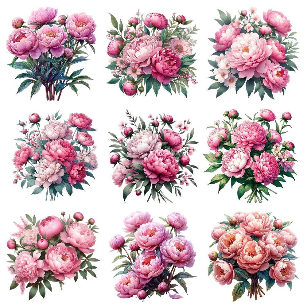 25cm Chinese Peony Flower Iron On Animal Heat Transfer Stickers For Kids Ironing Transfers For Clothing Diy Clothes Appliques