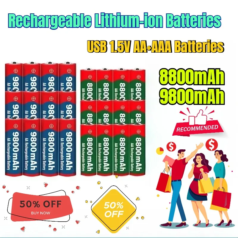 

Rechargeable Lithium-ion Batteries USB 1.5V AA+AAA Batteries 9800 - 8800mAh