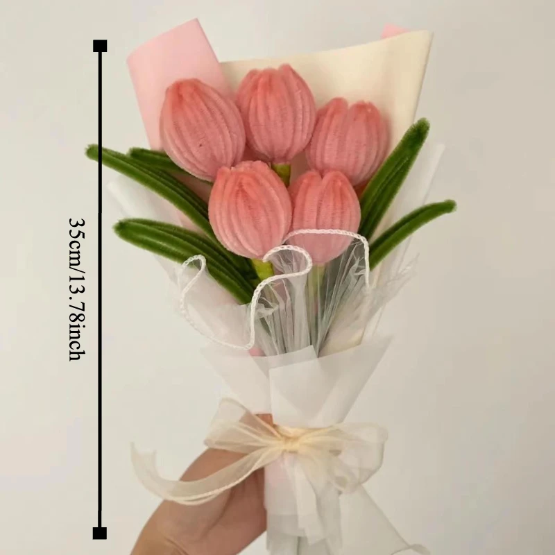 Hand Breien Tulp Boeket Decoratie Gehaakte Kleurrijke Kunstbloemen Voor Bruiloft Decoratie Paar Geschenken Groothandel 2024