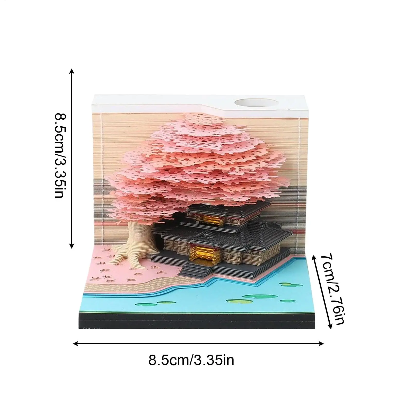 3Dカレンダー 2026年 ティアアウェイカレンダー 花の木の家デザイン アートメモ帳 ライト付き ティアアウェイメモ クラスルーム 休日 通勤用