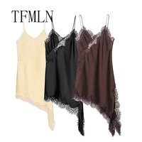 Vestido de encaje Irregular Sexy para mujer, Vestidos largos con tirantes y dobladillo con cuello en V, Vestidos de fiesta de nueva moda 2025