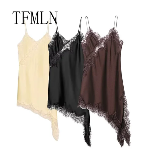 Vestido de encaje Irregular Sexy para mujer, Vestidos largos con tirantes y dobladillo con cuello en V, Vestidos de fiesta de nueva moda 2025