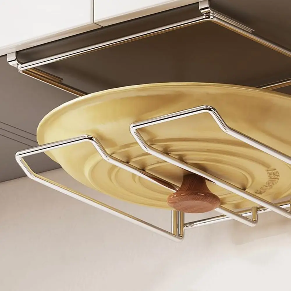 

Stainless Steel Cutting Board Pot Cover Holder Wall Mounted No-Drill Pot Lid Storage Rack Space Saving Pot Lid Holder