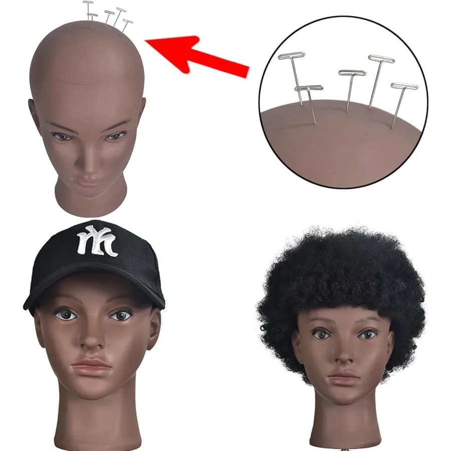 Cabeza de maniquí de PVC, cabeza de maniquí de cosmetología femenina Afro calva para hacer peluca, sombrero de exhibición, gafas de exhibición, peluquería