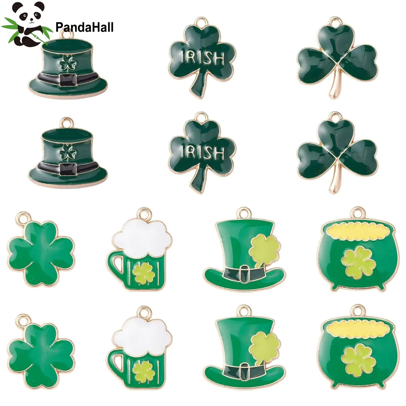 

PandaHall 35Pcs 7 Styles St. Patrick's Day Charms Lucky Clover Hat Beer Enamel Green Charms for Festival Jewelry Making Crafts