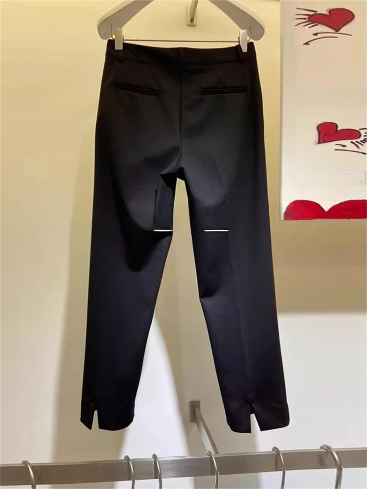 

Slim Fit High Waist Straight Leg Pants Korean Style Commute Wind Black Elastic Eighteen Suit Pants Women's plus Size Des...