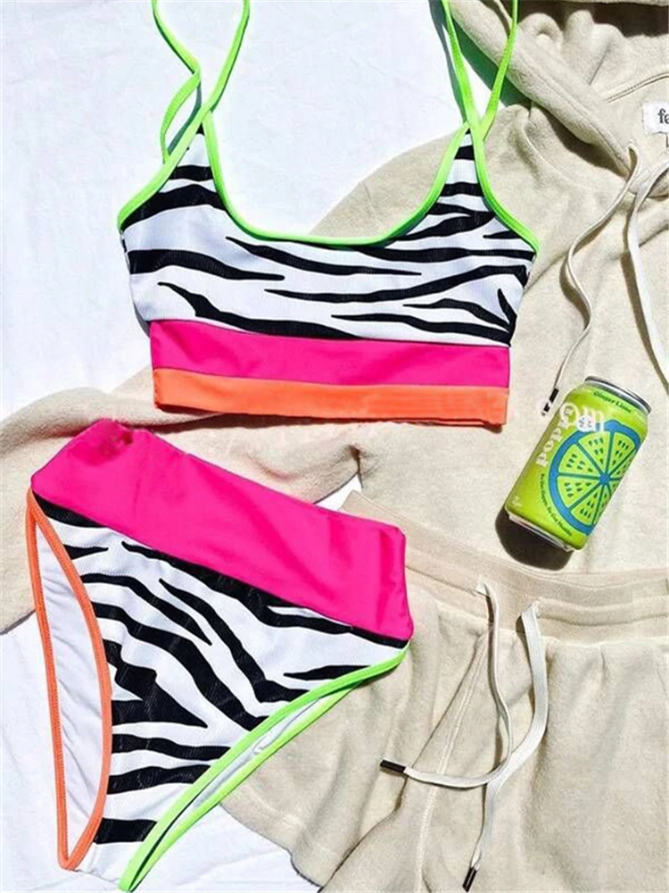 2023 Sexy Bikini Set Zebra Striped Swimsuit High Waist Bikini Biquini Beachwear Swimwear Spaghetti Strap Women Bathing Suit B778