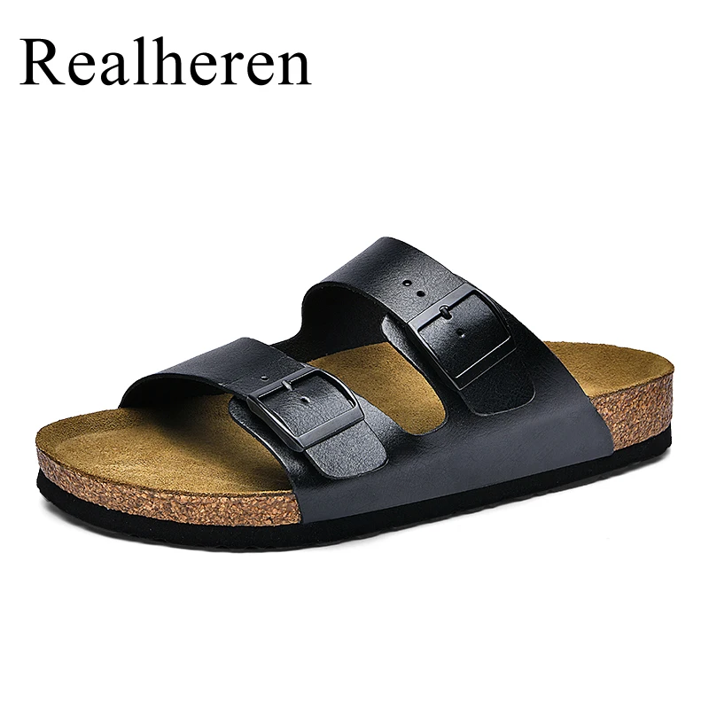 

Summer Men Women Clogs Cork Slippers Slide Sandals Microfiber Leather Casual Slip On Sandal Beach Shoes Big Size 48 49