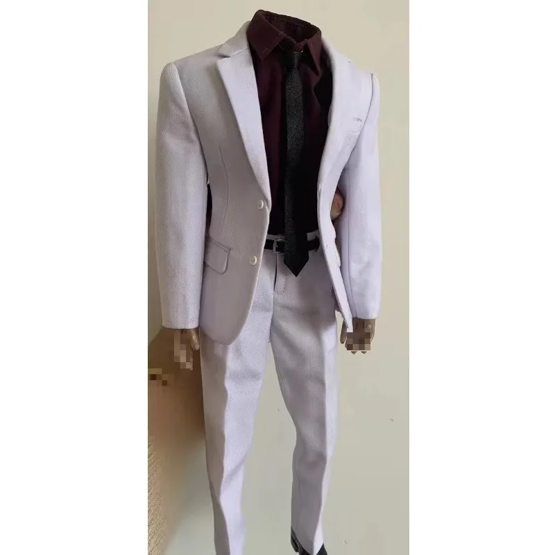 Figurki akcji w skali 1/6 Biały ślubny garnitur Płaszcz Koszula Krawat Pasek Spodnie Buty Zestaw lalek dla 12-calowego żołnierza Zwykłe ciało