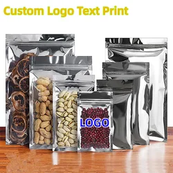 100PCS Clear Font Glossy Silver Window Ziplock Bag Resealable Plastic Sugar Candy Coffee Powder Spice Storage Packaging Pouches