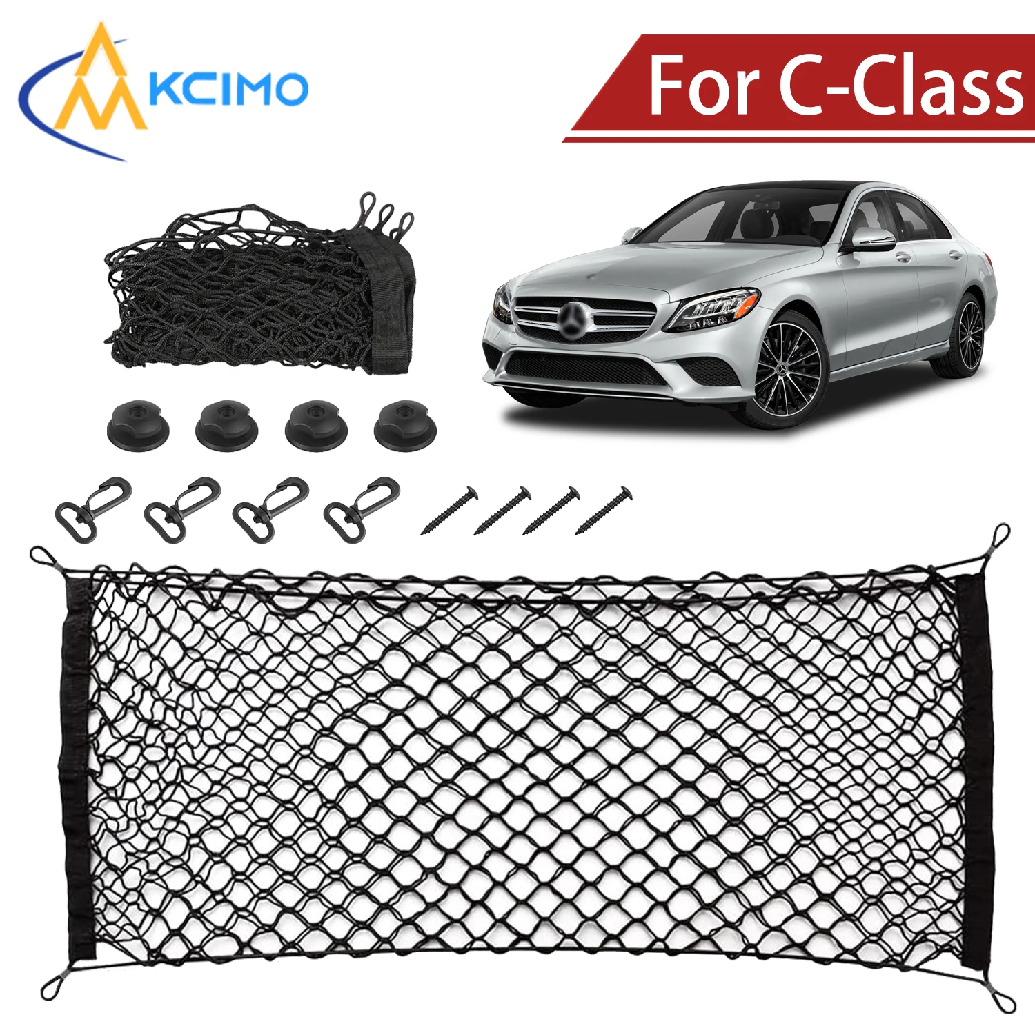 

For Mercedes-Benz C-Class 1993-2025 Cargo Net Trunk Organizer, Elastic Mesh Storage Net Car Accessories Storage Belt Hook